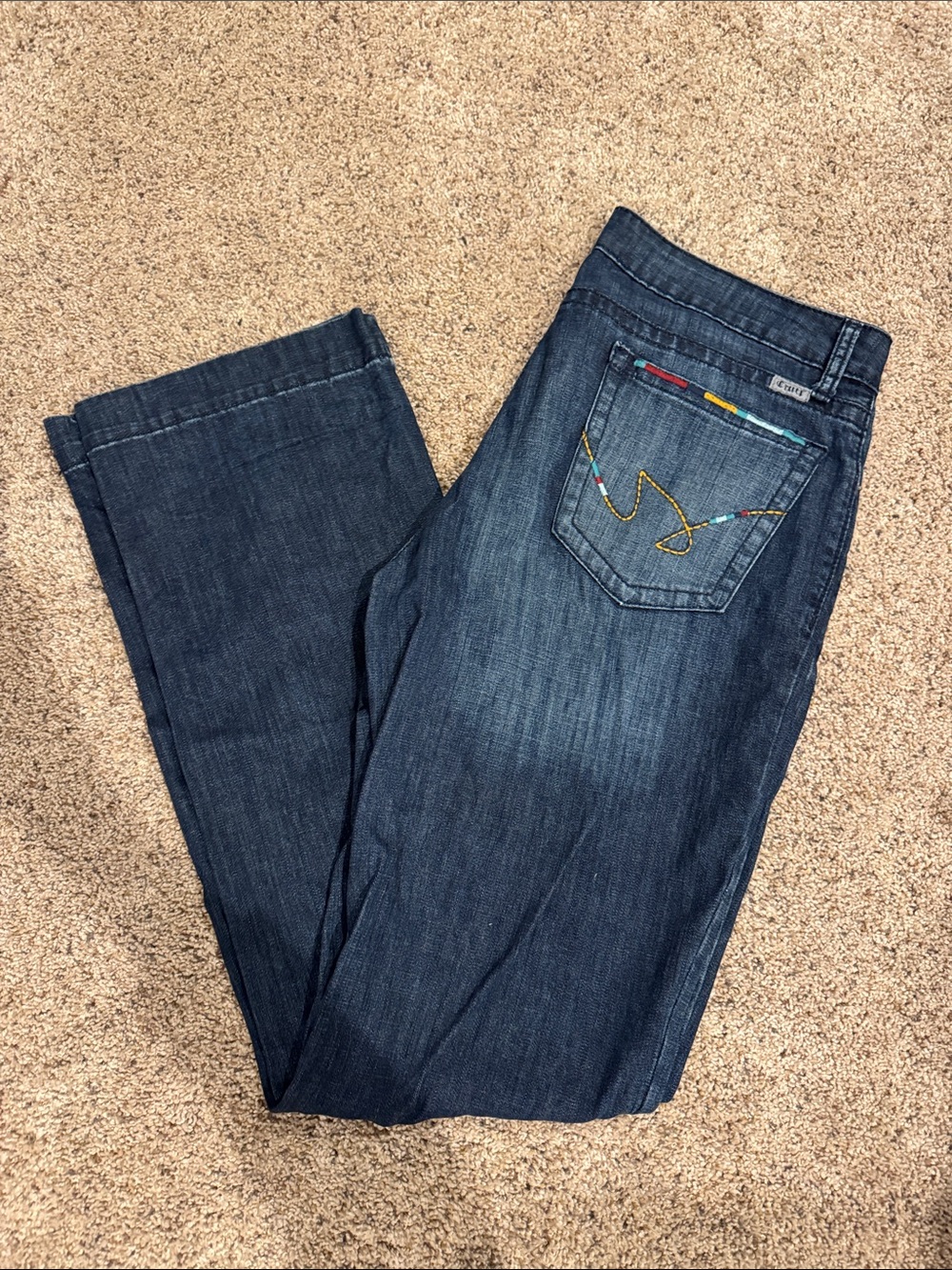 Dark Blue Jeans with Embroidered Back Pocket